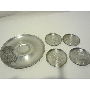 CONTINENTAL Hand Wrought hammered aluminum dish & coaster Silverlook 641 VINTAGE